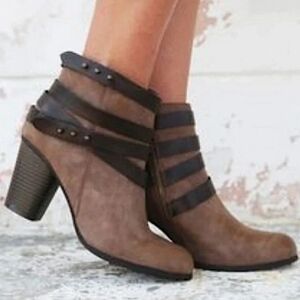 Madden Girl Ankle Booties Boots Brown Sz 9.5 Block Heel